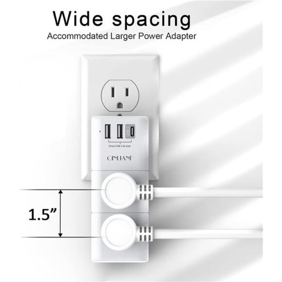 USB Outlet Extender Surge Protector - QINLIANF Multi Plug Outlet with Rotating - Picture 4 of 8